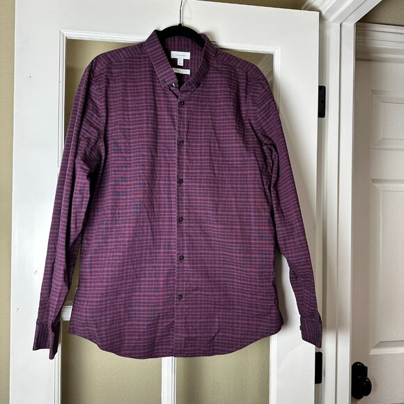 CALVIN KLEIN Infinite Cool NoIron Long Sleeve Plaid Button Down Shirt Size Large - Picture 2 of 10